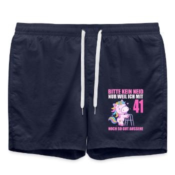 Bitte kein Neid 41 Jahre Einhorn 41. Geburtstag - Badeshorts - French Navy - Vorne - AI Model Male 185 light (185cm)