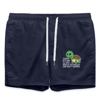 zu spät spruch lustig - Badeshorts - French Navy - Vorne - AI Model Male 185 light (185cm)