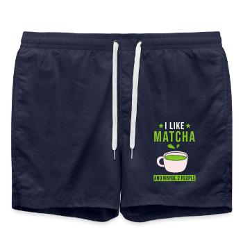 Dicton du thé matcha - Short de bain - bleu marine - Devant - AI Model Male 185 light (185cm)
