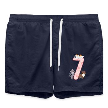 7ème anniversaire Fille Chat - Short de bain - bleu marine - Devant - AI Model Male 185 light (185cm)