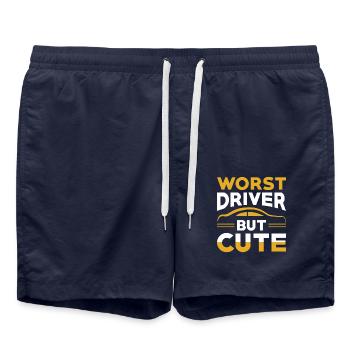 Driving a car saying funny - Swim Trunks - french navy - Front - AI Model Male 185 light (185cm)
