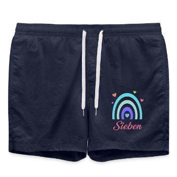 7. Geburtstag Regenbogen - Badeshorts - French Navy - Vorne - AI Model Male 185 light (185cm)