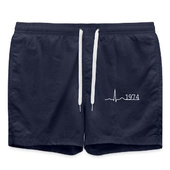 Heartbeat Minimal Birthday Vintage 1974 Line - Swim Trunks - french navy - Front - AI Model Male 185 light (185cm)