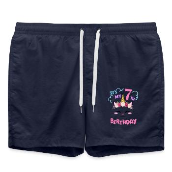 7ème anniversaire Fille Tenue Licorne Chat - Short de bain - bleu marine - Devant - AI Model Male 185 light (185cm)