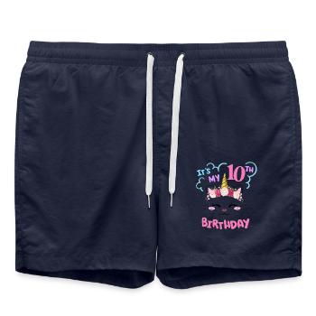 10th Birthday Girl Outfit Unicorn Cat - Swim Trunks - french navy - Front - AI Model Male 185 light (185cm)