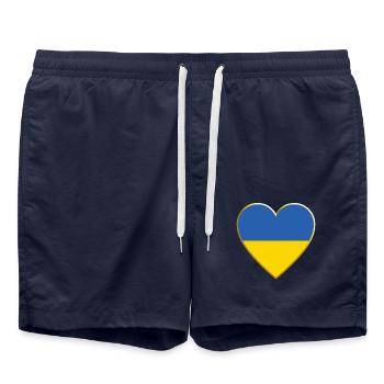 Ukraine Flag Heart, Drapeau ukrainien - Short de bain - bleu marine - Devant - AI Model Male 185 light (185cm)