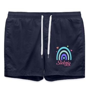 70. Geburtstag Regenbogen - Badeshorts - French Navy - Vorne - AI Model Male 185 light (185cm)