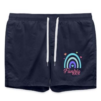 50. Geburtstag Regenbogen - Badeshorts - French Navy - Vorne - AI Model Male 185 light (185cm)