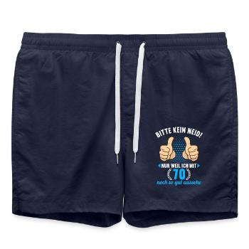 Bitte Kein Neid 70 Jahre alt 70.Geburtstag - Badeshorts - French Navy - Vorne - AI Model Male 185 light (185cm)