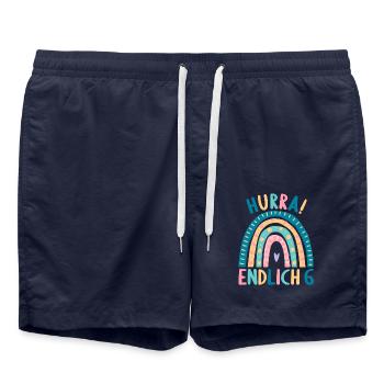 6 Jahre Geburtstagskind Regenbogen 6. Geburtstag - Badeshorts - French Navy - Vorne - AI Model Male 185 light (185cm)
