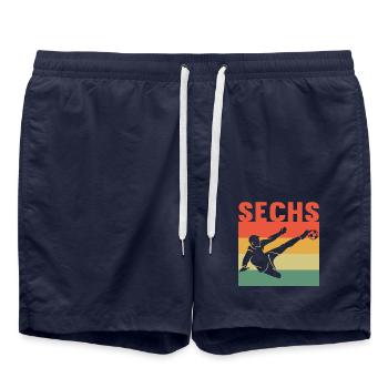 6 Jahre süßes Fußball Fußballer 6. Geburtstag - Badeshorts - French Navy - Vorne - AI Model Male 185 light (185cm)