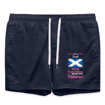 Scottish Woman Superstitious Stitious - Swim Trunks - french navy - Front - AI Model Male 185 light (185cm)