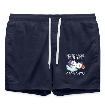 Pinguin schlafen Spruch lustig Faul - Badeshorts - French Navy - Vorne - AI Model Male 185 light (185cm)