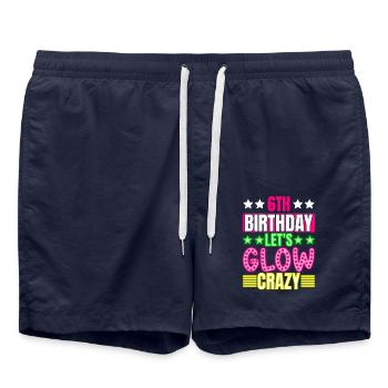 6th Birthday Let's Glow Crazy Colorful 6 year old - Swim Trunks - french navy - Front - AI Model Male 185 light (185cm)