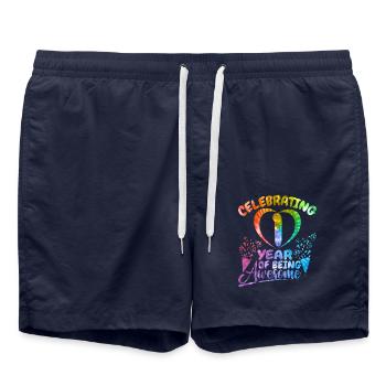 We celebrate 1 year as a fantastic - Swim Trunks - french navy - Front - AI Model Male 185 light (185cm)
