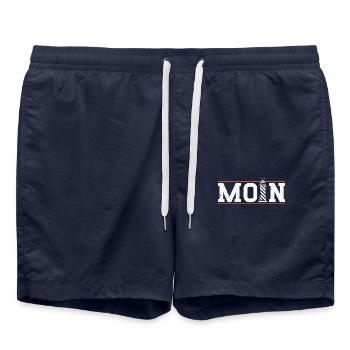 Moin ihr Spacken - Digga Spruch Meer Norddeutsch - Badeshorts - French Navy - Vorne - AI Model Male 185 light (185cm)