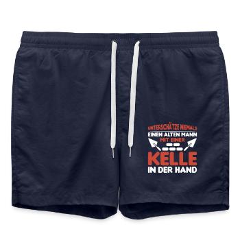Maurer Lustige Sprüche - Badeshorts - French Navy - Vorne - AI Model Male 185 light (185cm)