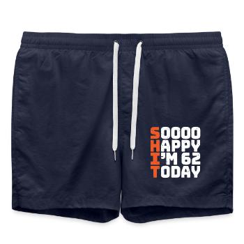 soooo happy i'm 62 Lustig 62. Geburtstag 62 - Badeshorts - French Navy - Vorne - AI Model Male 185 light (185cm)