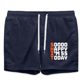 soooo happy i'm 55 Funny 55th birthday 55 - Swim Trunks - french navy - Front - AI Model Male 185 light (185cm)