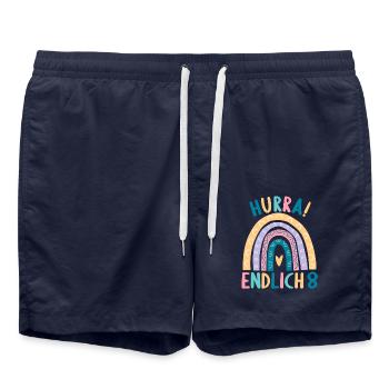 8 Jahre Rainbow Regenbogen 8. Geburtstag - Badeshorts - French Navy - Vorne - AI Model Male 185 light (185cm)