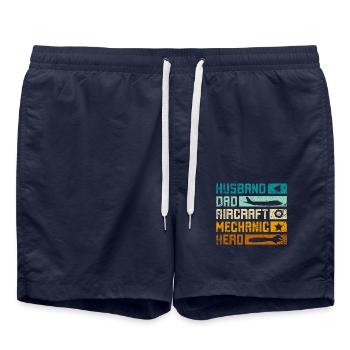Husband dad aircraft mechanic hero - Swim Trunks - french navy - Front - AI Model Male 185 light (185cm)