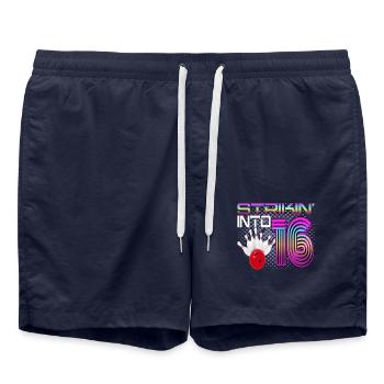 Striking Into 16 Bowling Bowler 16. Geburtstag - Badeshorts - French Navy - Vorne - AI Model Male 185 light (185cm)
