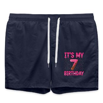 Es Ist Mein 7. Geburtstag | Sprinkles Thema | - Badeshorts - French Navy - Vorne - AI Model Male 185 light (185cm)
