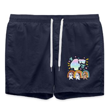 4. Geburtstag Dabbing Llama Einhorn Faultier | 4. - Badeshorts - French Navy - Vorne - AI Model Male 185 light (185cm)