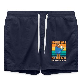 Faultier Irgendwas ist hier Faul - Badeshorts - French Navy - Vorne - AI Model Male 185 light (185cm)