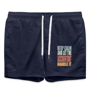 Keep Calm Buchhalter Spruch Buchhalter Geschenk - Badeshorts - French Navy - Vorne - AI Model Male 185 light (185cm)