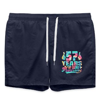 57th birthday or anniversary 57 years of being - Swim Trunks - french navy - Front - AI Model Male 185 light (185cm)