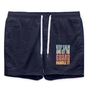 Keep Calm Security Guard Saying Security Guard Gift - Swim Trunks - french navy - Front - AI Model Male 185 light (185cm)