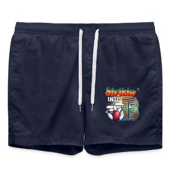 Strikin' Into 13 Bowling Bowler 13. Geburtstag - Badeshorts - French Navy - Vorne - AI Model Male 185 light (185cm)