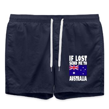 Australia Flag Saying - Swim Trunks - french navy - Front - AI Model Male 185 light (185cm)