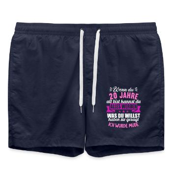 Wenn du groß bist ich wurde Müde 20. Geburtstag - Badeshorts - French Navy - Vorne - AI Model Male 185 light (185cm)