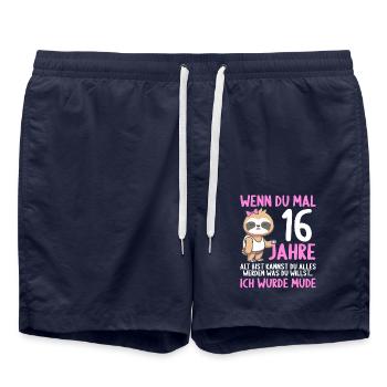 Wenn du groß bist ich wurde Müde 16. Geburtstag - Badeshorts - French Navy - Vorne - AI Model Male 185 light (185cm)