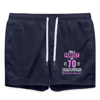 Am I perfect at 70 years 70th birthday - Swim Trunks - french navy - Front - AI Model Male 185 light (185cm)