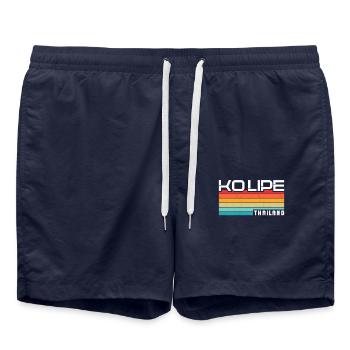 Vintage Thailand Vacation Asia Sunset Ko Lipe - Swim Trunks - french navy - Front - AI Model Male 185 light (185cm)