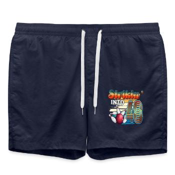 Strikin' Into 48 Bowling Bowler 48. Geburtstag - Badeshorts - French Navy - Vorne - AI Model Male 185 light (185cm)