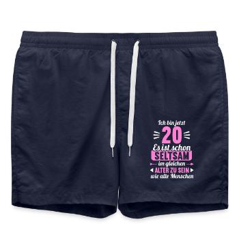 Seltsam im gleichen Alter wie alte 20. Geburtstag - Badeshorts - French Navy - Vorne - AI Model Male 185 light (185cm)