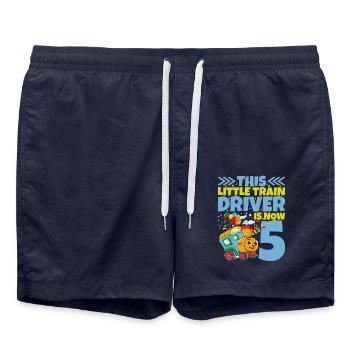 5th birthday this little train driver is now 5 - Swim Trunks - french navy - Front - AI Model Male 185 light (185cm)