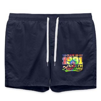 Fabriqué en 1991 et je suis génial Tie Dye coloré - Short de bain - bleu marine - Devant - AI Model Male 185 light (185cm)