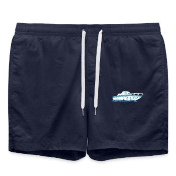 Motorboot Design für Motorbootfahrer - Badeshorts - French Navy - Vorne - AI Model Male 185 light (185cm)