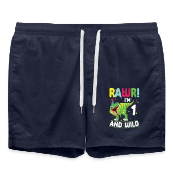 Dinosaur 1 Year Old 1st Birthday Party - Swim Trunks - french navy - Front - AI Model Male 185 light (185cm)