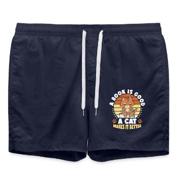 Buch Ist Gut Katze Macht Es Besser | - Badeshorts - French Navy - Vorne - AI Model Male 185 light (185cm)