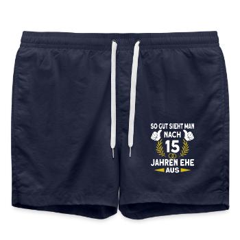 Kristallhochzeit 15 Hochzeitstag Ehemann Ehefrau - Badeshorts - French Navy - Vorne - AI Model Male 185 light (185cm)
