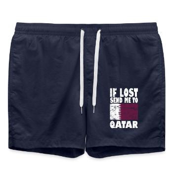 Qatar Flag Slogan - Swim Trunks - french navy - Front - AI Model Male 185 light (185cm)