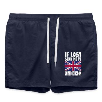 Slogan du drapeau du Royaume-Uni - Short de bain - bleu marine - Devant - AI Model Male 185 light (185cm)