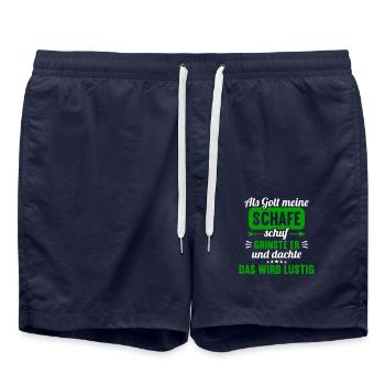 Als Gott meine Schafe schuf das wird lustig Schaf - Badeshorts - French Navy - Vorne - AI Model Male 185 light (185cm)