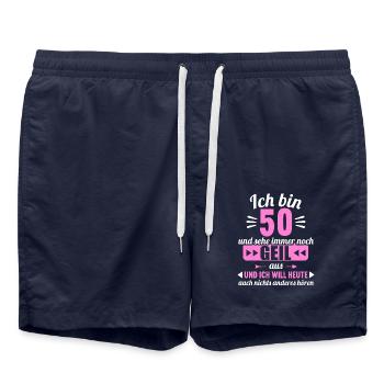 Bin 50 und sehe immer noch geil aus 50 Geburtstag - Badeshorts - French Navy - Vorne - AI Model Male 185 light (185cm)